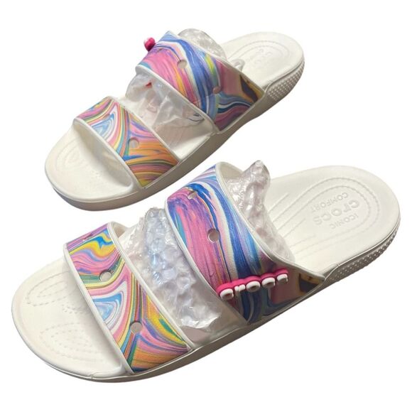 CROCS CLASSIC SOLARIZED WOMENS 10 MENS 8 STRAP ICONIC COMFORT SLIP ON Tie Dye - Picture 1 of 4